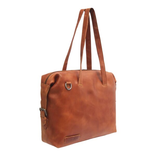 0004 702 3 Skye leren dames schoudertas 14 inch cognac 1