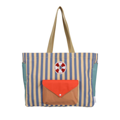 Sticky Lemon shopper wonders stripes blue whale + sandy yellow