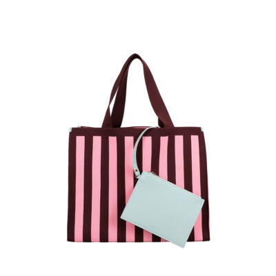 The Sticky Sis Club shopper knitted stripes chocolate + bubblegum