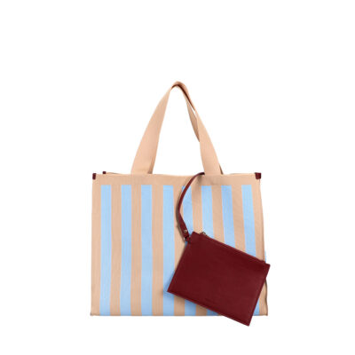The Sticky Sis Club shopper knitted stripes marzipan + sky