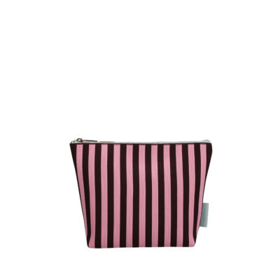 The Sticky Sis Club toiletry bag knitted stripes chocolate + bubblegum